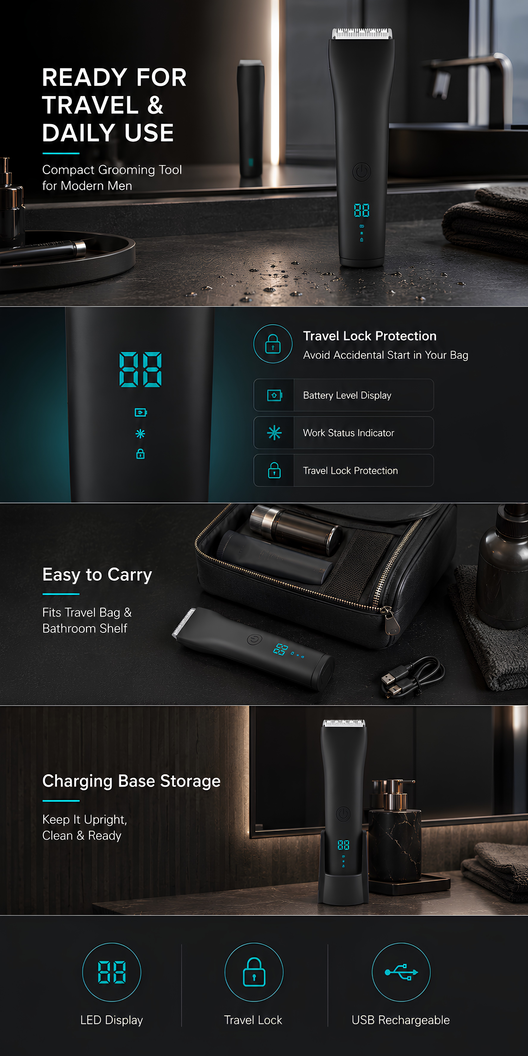 AIMEI HC-W052 body trimmer with LED display and charging base.